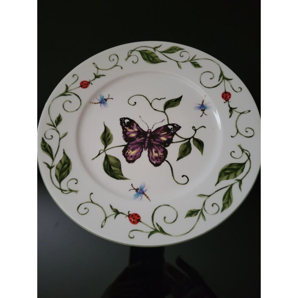 Botanical Gardens Plate Butterfly design in center with Dragonflies and Ladybugs